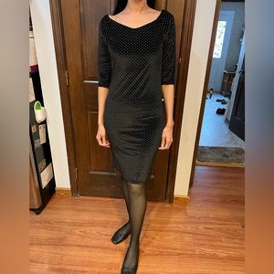 Black velvet with gold polka dot dress long sleeve 3/4 length sleeve
